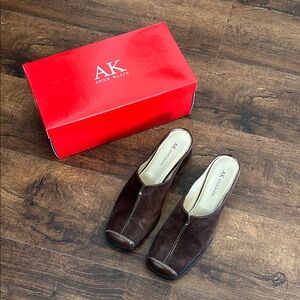 Anne Klein Brown Suede Slip-On Square Toe Mules